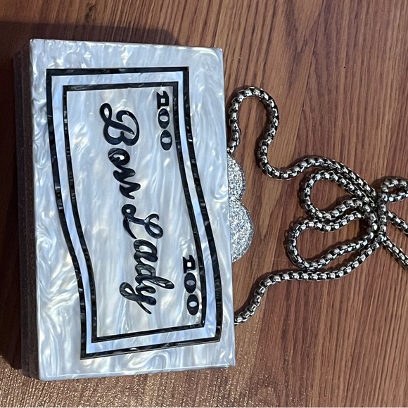 Elizabeth Sutton Silver 'Boss Lady' Clutch with chain. - Picture 11 of 11